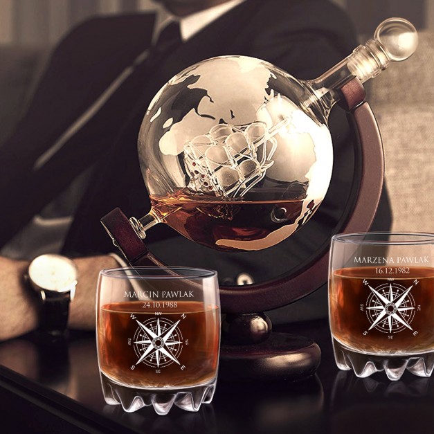 Karafka globus 2 szklanki sylwana zestaw do whisky dla pary na parapetówkę