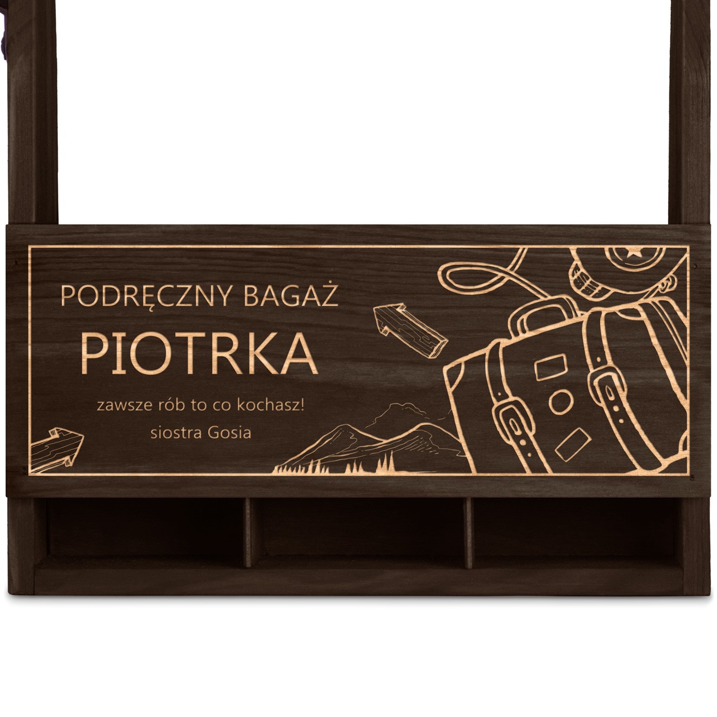 Nosidło drewniane na piwo z otwieraczem i grawerem dla podróżnika brata
