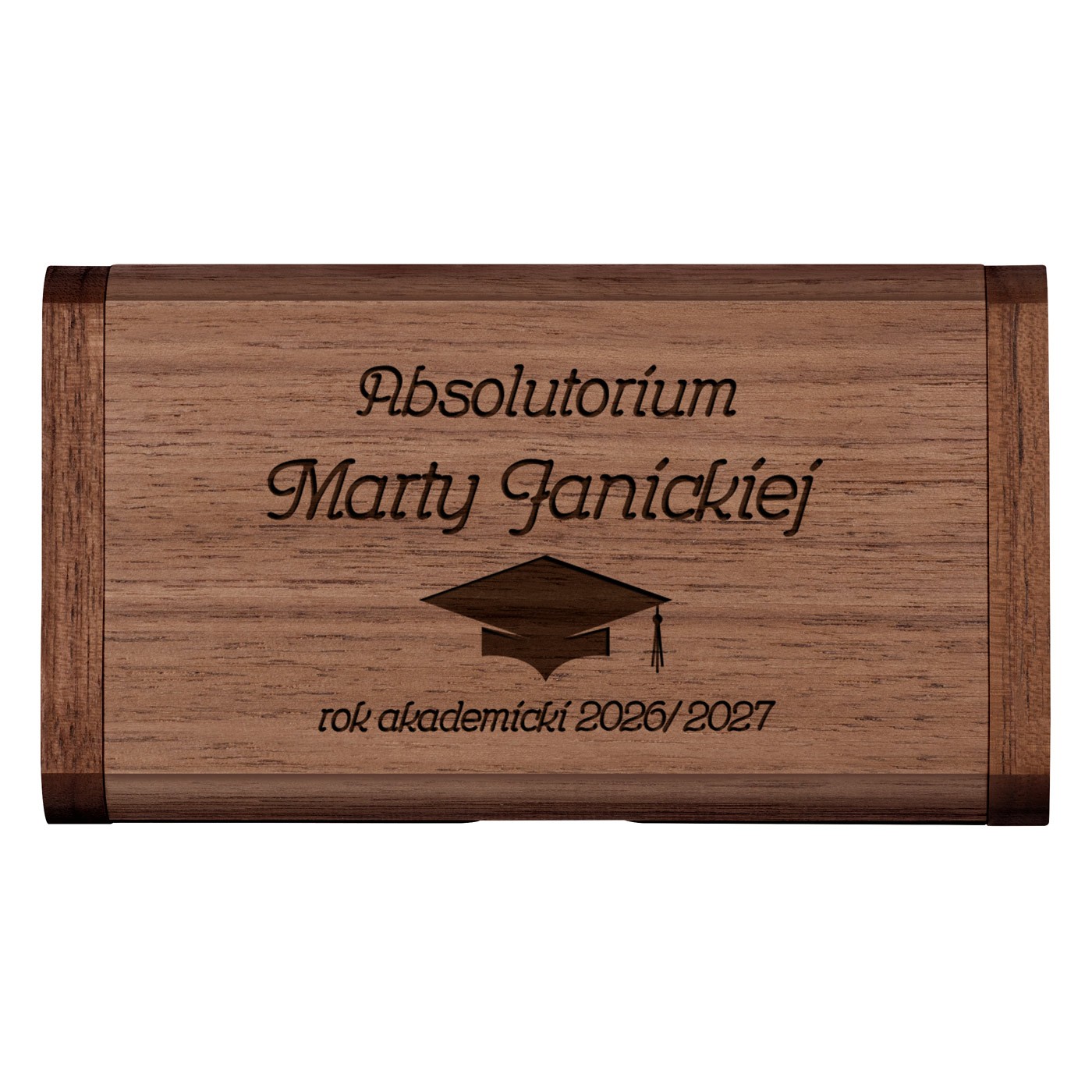 Pendrive drewniany z grawerem 64 GB w magnetycznym pudełku dla studenta na absolutorium