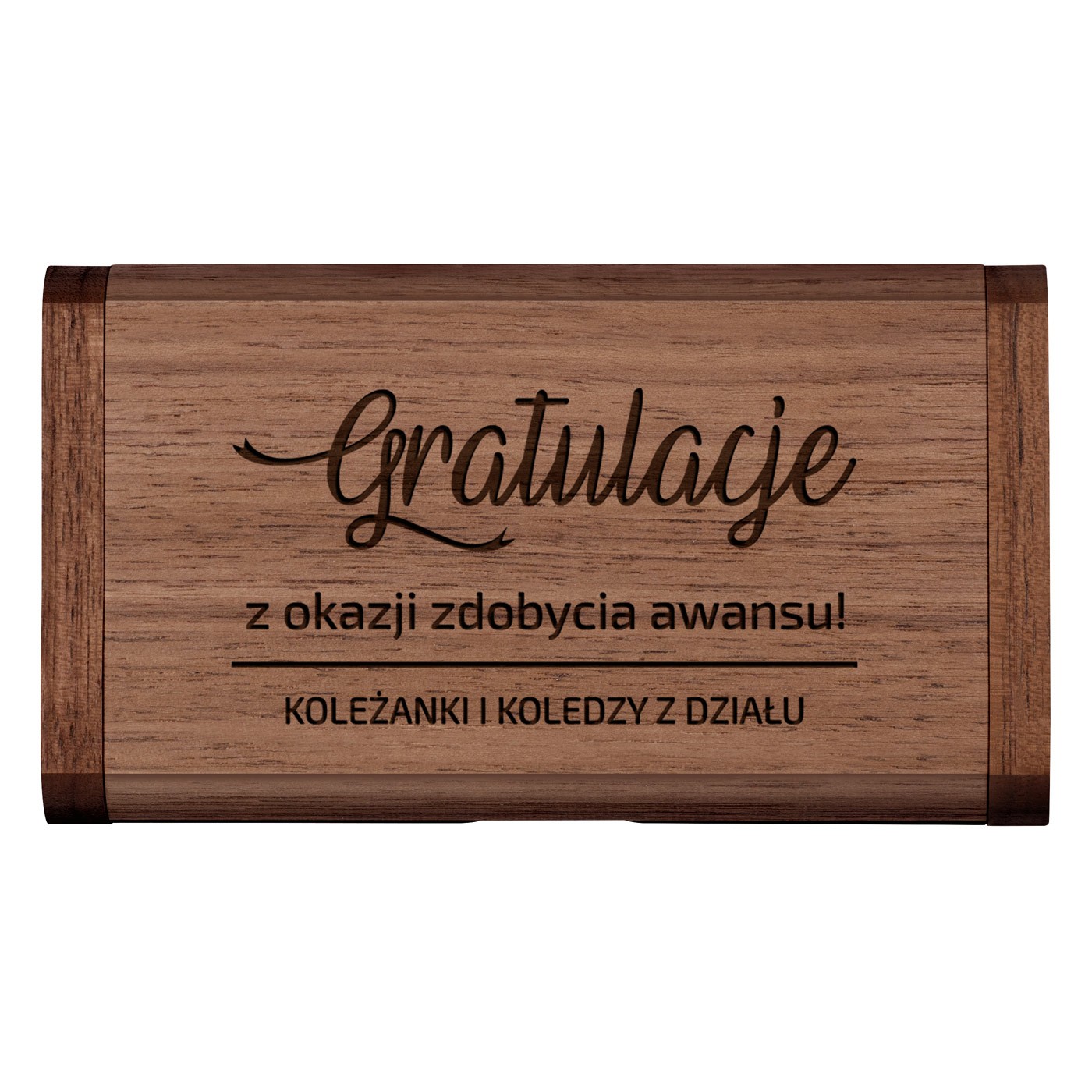 Pendrive drewniany z grawerem 64 GB w magnetycznym pudełku z okazji awansu