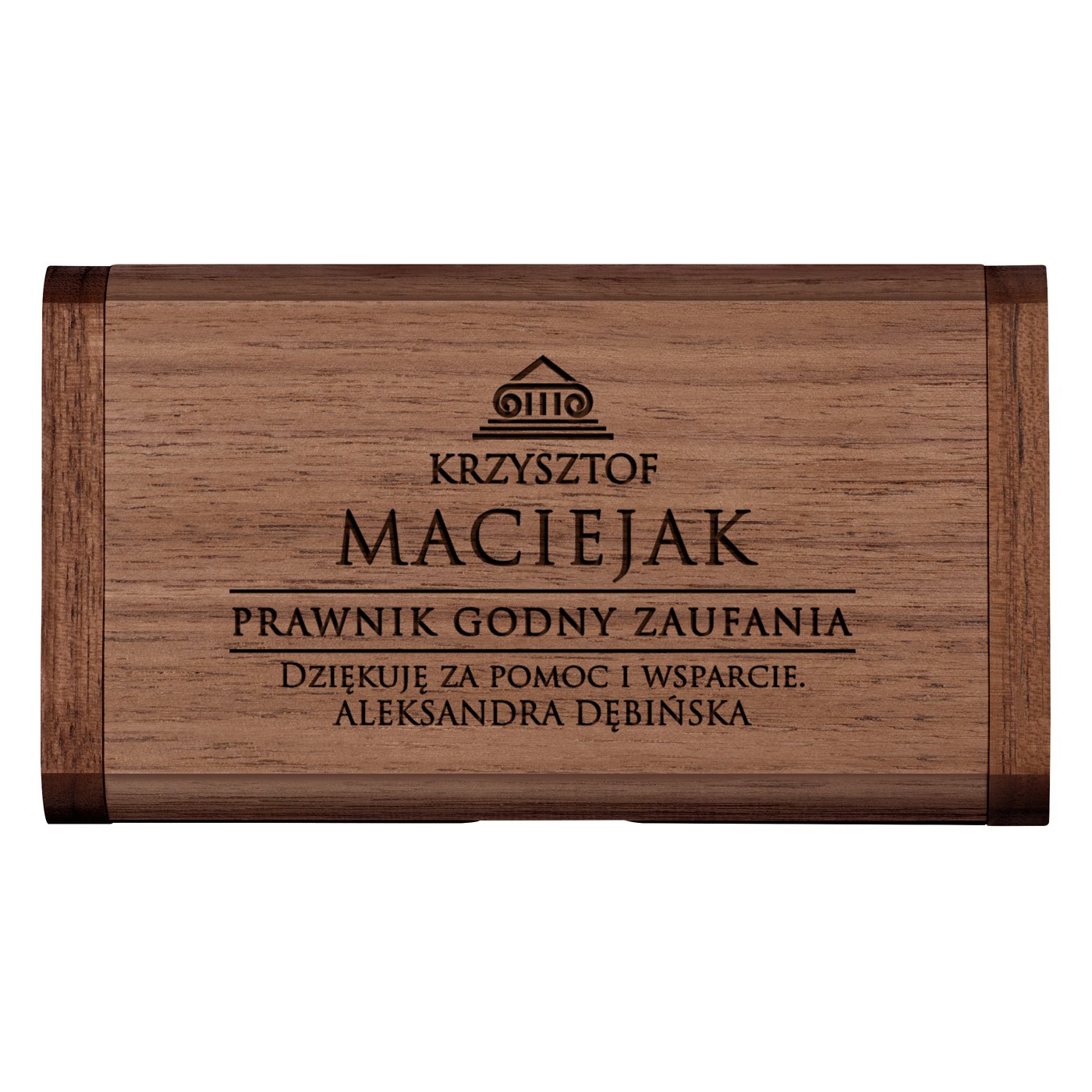 Pendrive drewniany z grawerem 64 GB w magnetycznym pudełku dla prawnika
