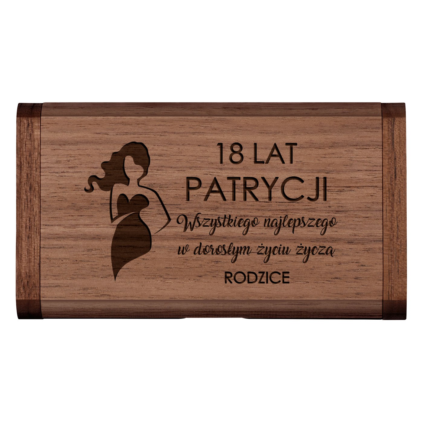 Pendrive drewniany z grawerem 64 GB w magnetycznym pudełku dla niej na 18 urodziny