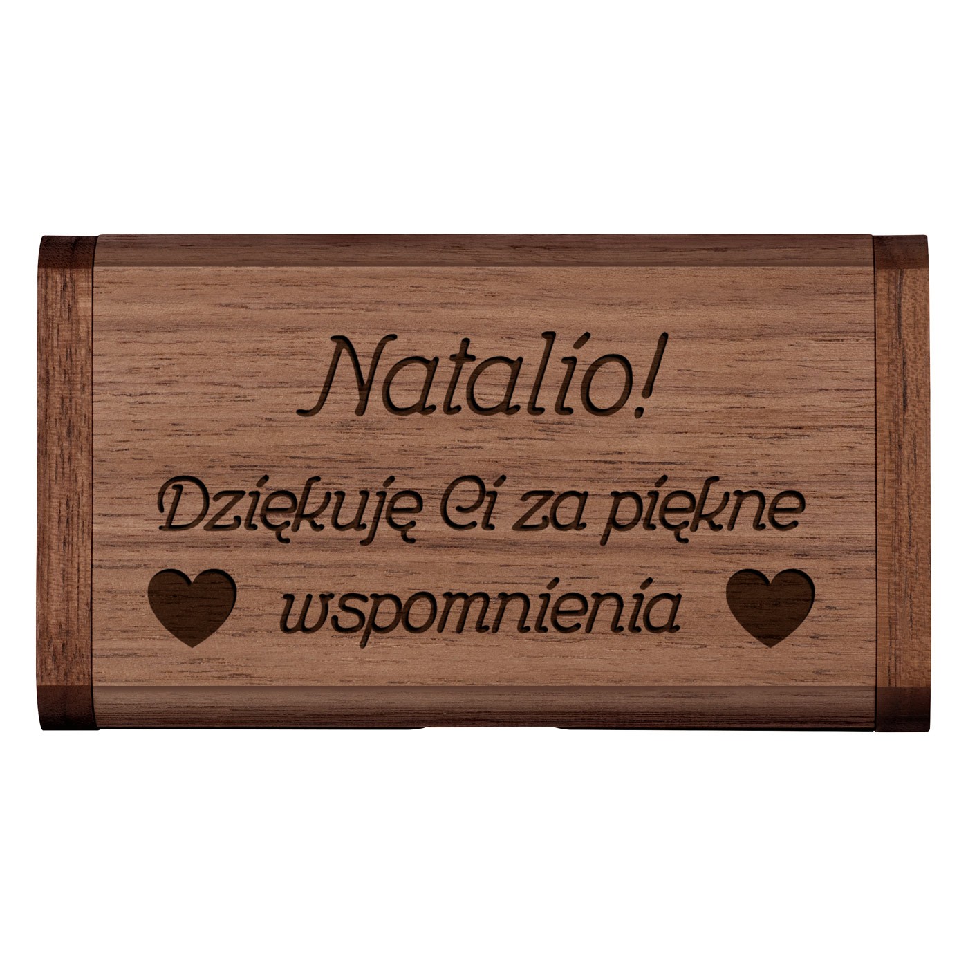 Pendrive drewniany z grawerem 64 GB w magnetycznym pudełku dla niej podziękowanie