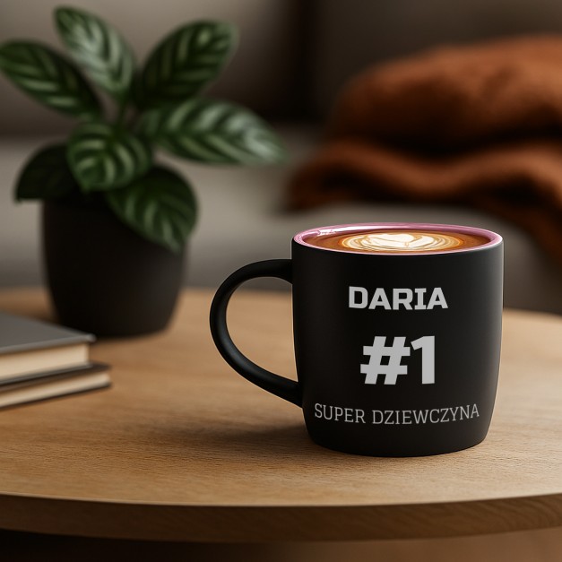 Kubek ceramiczny czarny środek różowy z grawerem dla niej dziewczyny