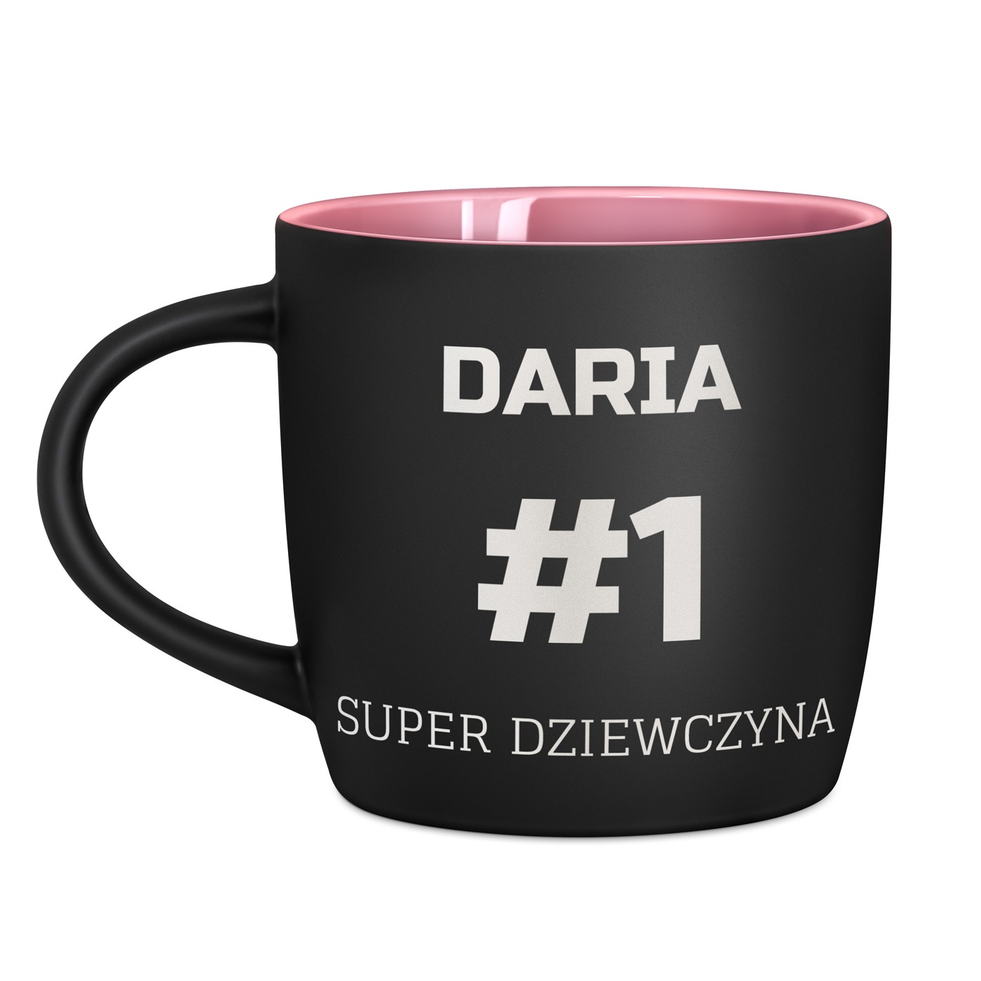 Kubek ceramiczny czarny środek różowy z grawerem dla niej dziewczyny