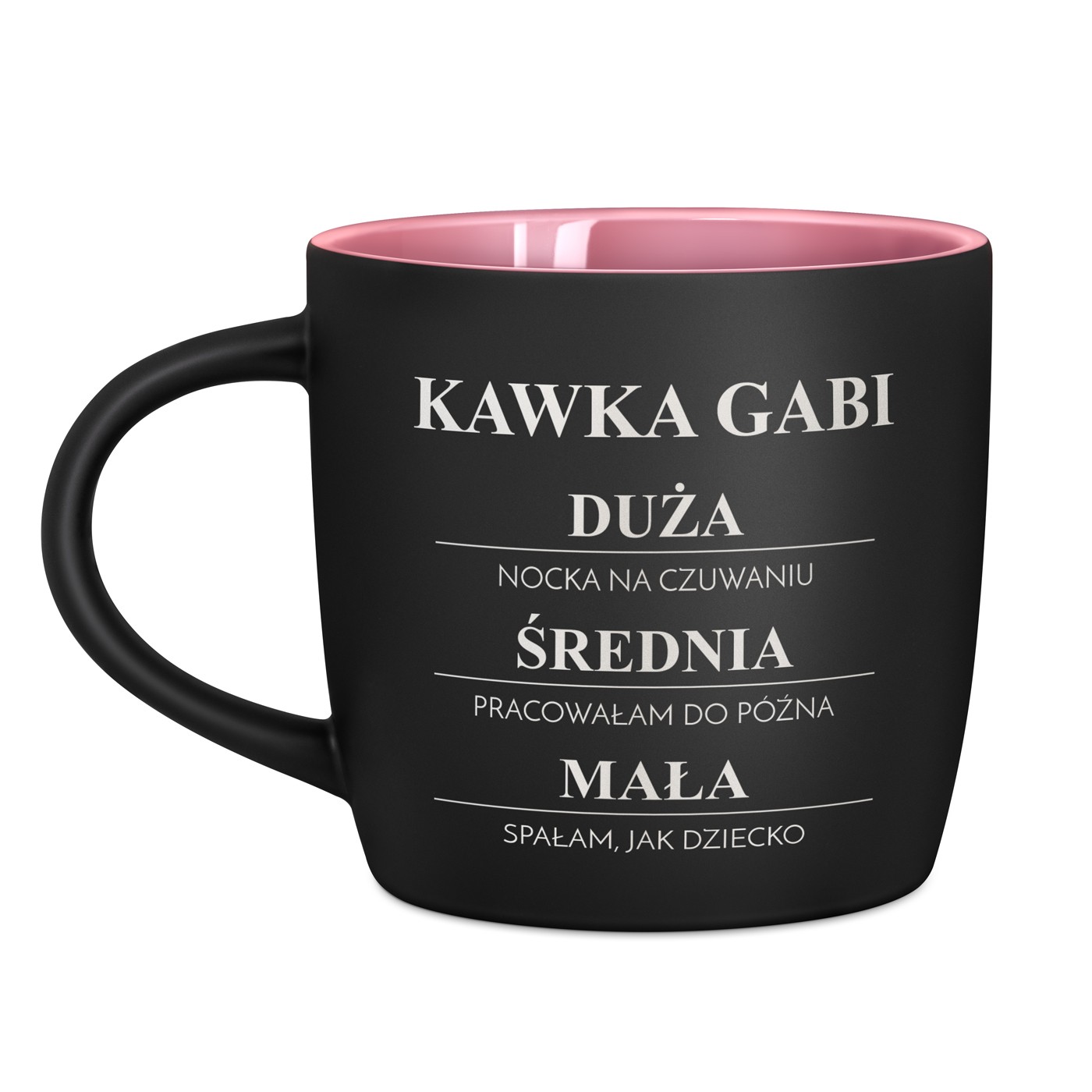 Kubek ceramiczny czarny środek różowy z grawerem na imieniny dla niej lekarki pielęgniarki