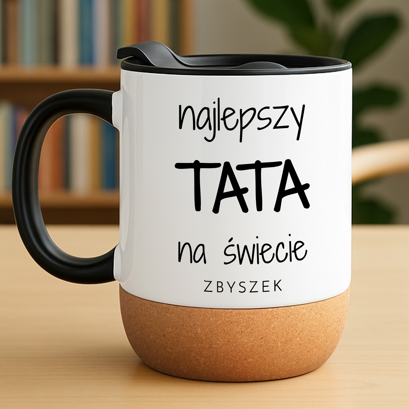 Kubek ceramiczny biały z przykrywką dla taty na urodziny