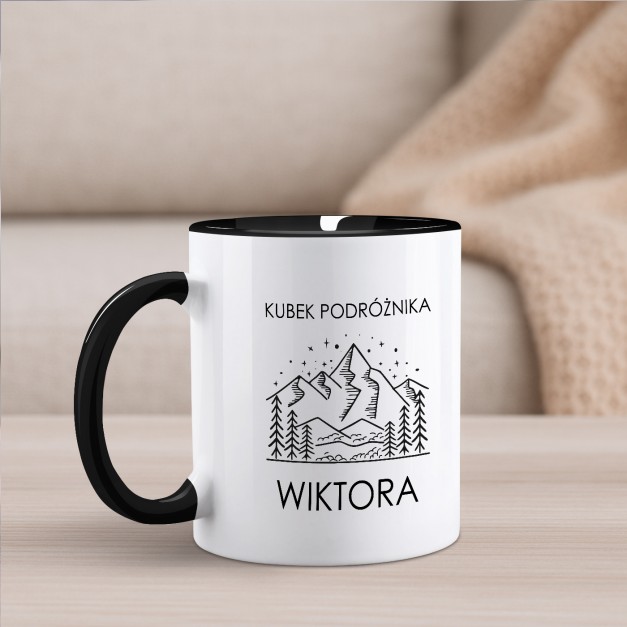 Kubek ceramiczny biały z czarnym środkiem dla podróżnika