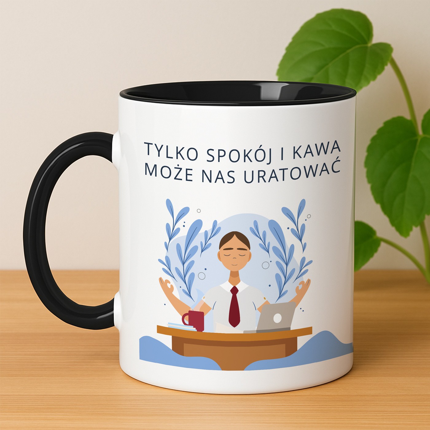 Kubek ceramiczny biały z czarnym środkiem dla nauczyciela