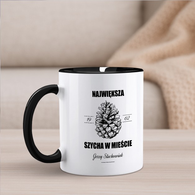 Kubek ceramiczny biały z czarnym środkiem na urodziny
