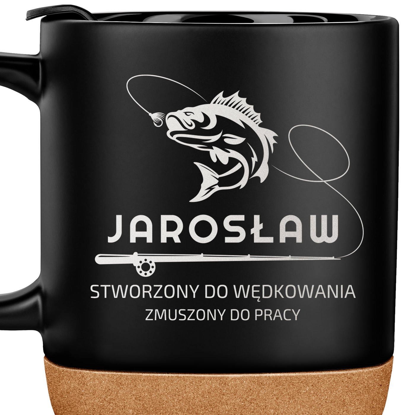Kubek ceramiczny czarny z przykrywką dla wędkarza