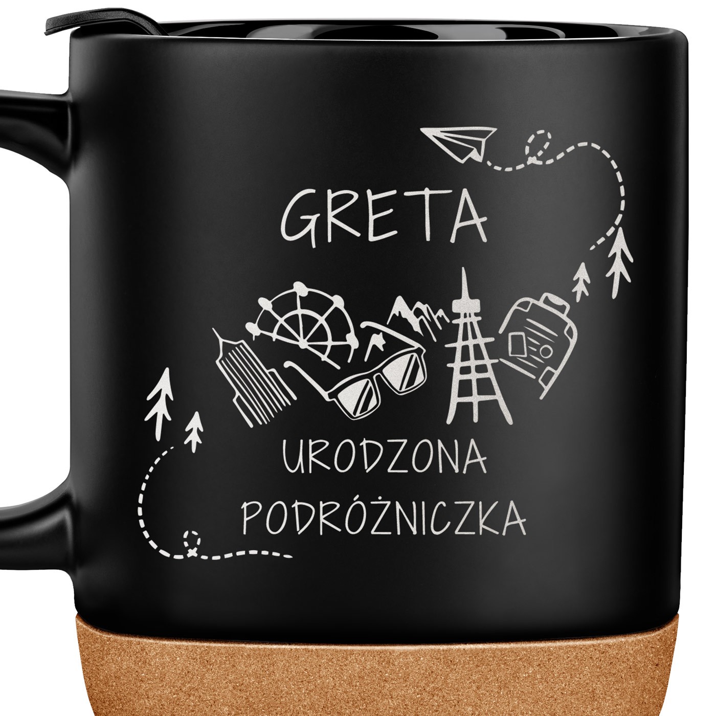 Kubek ceramiczny czarny z przykrywką dla podróżniczki