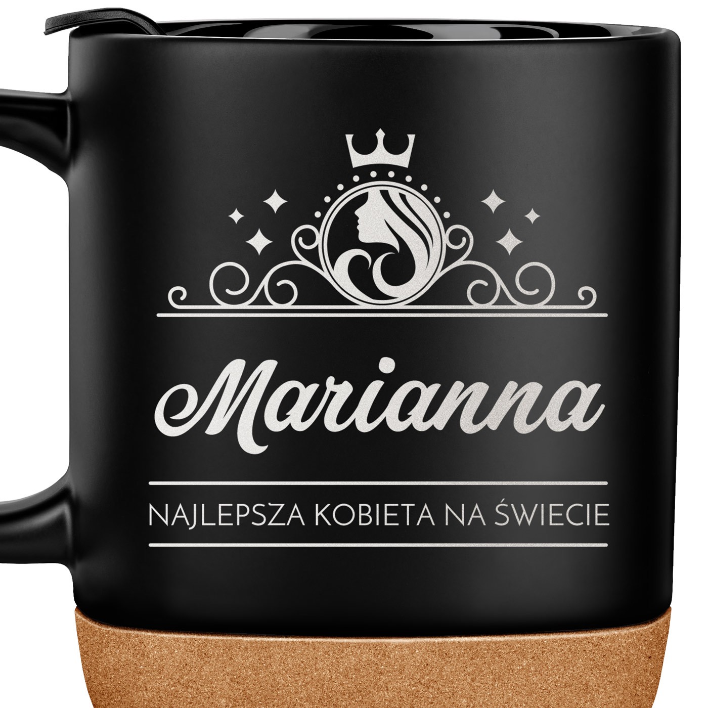 Kubek ceramiczny czarny z przykrywką dla niej na Dzień Kobiet