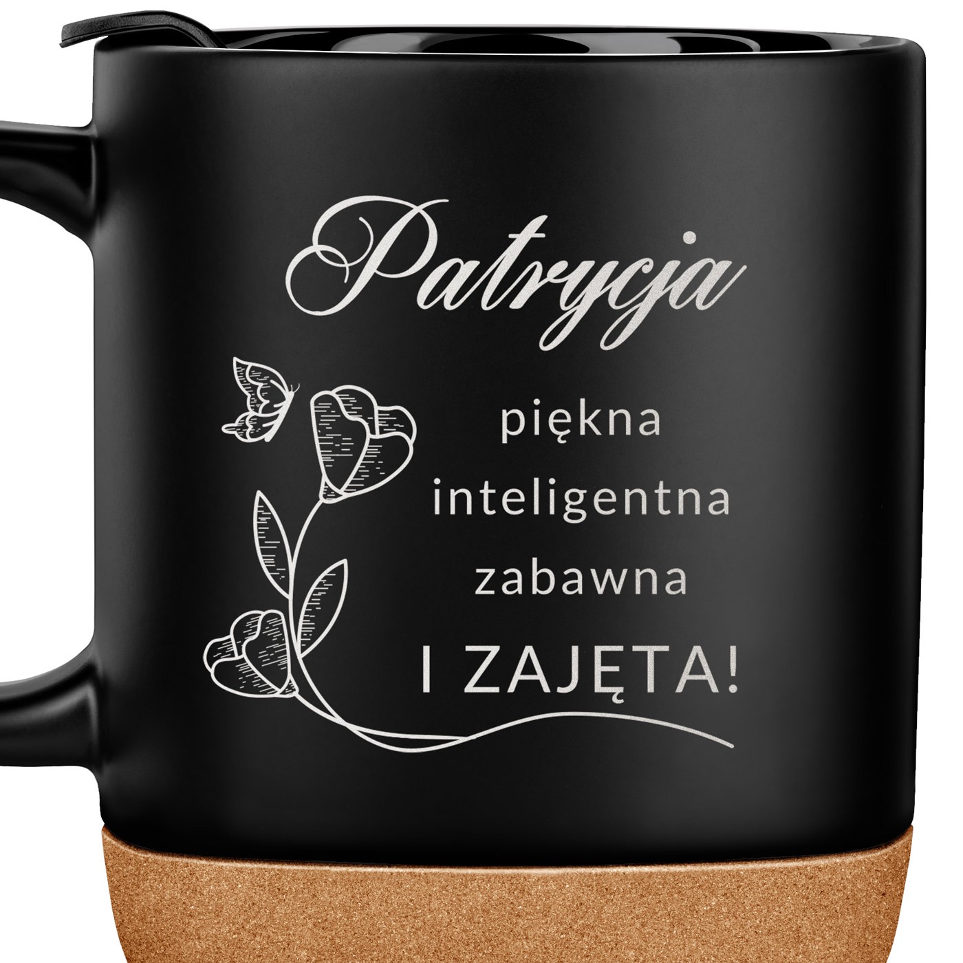 Kubek ceramiczny czarny z przykrywką dla żony dziewczyny na rocznicę