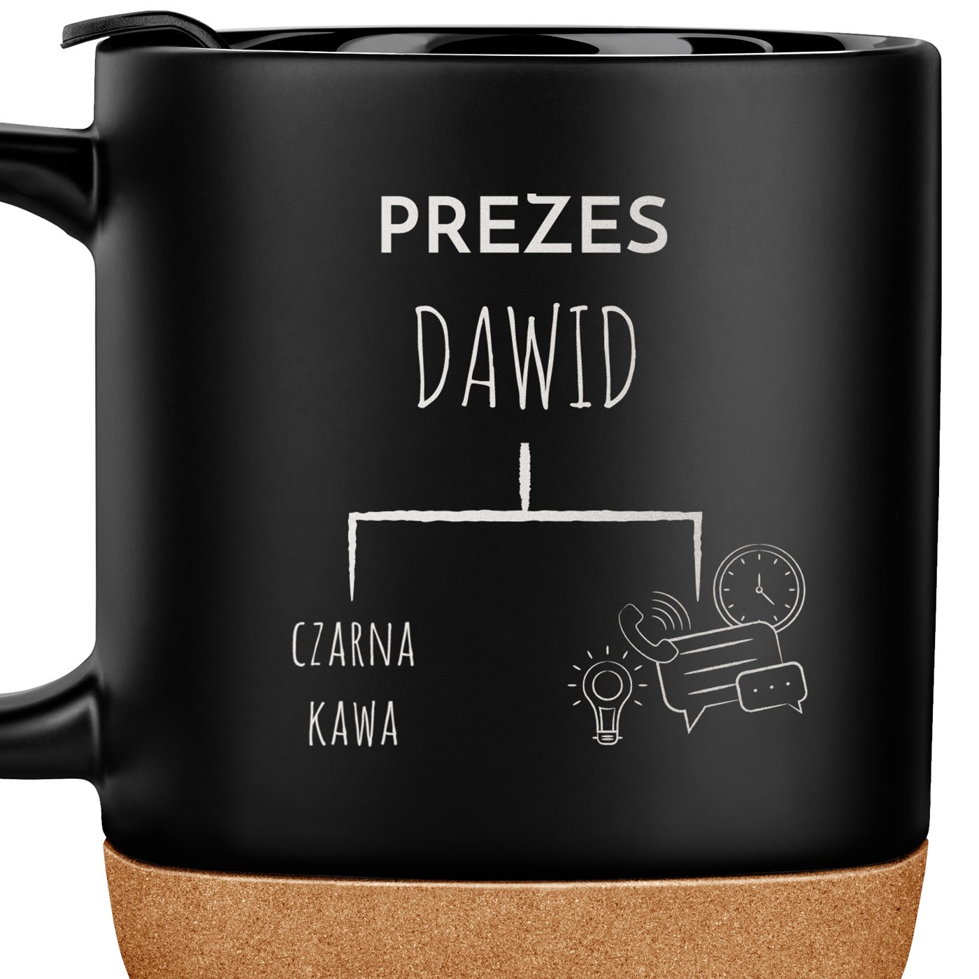 Kubek ceramiczny czarny z przykrywką dla prezesa na urodziny