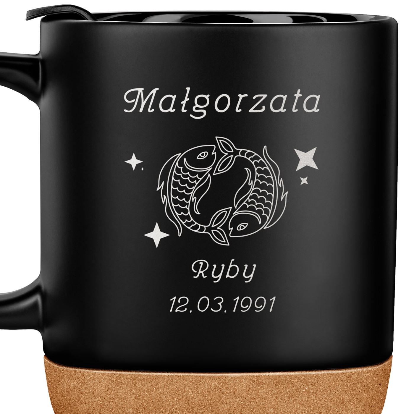 Kubek ceramiczny czarny z przykrywką dla niej na imieniny