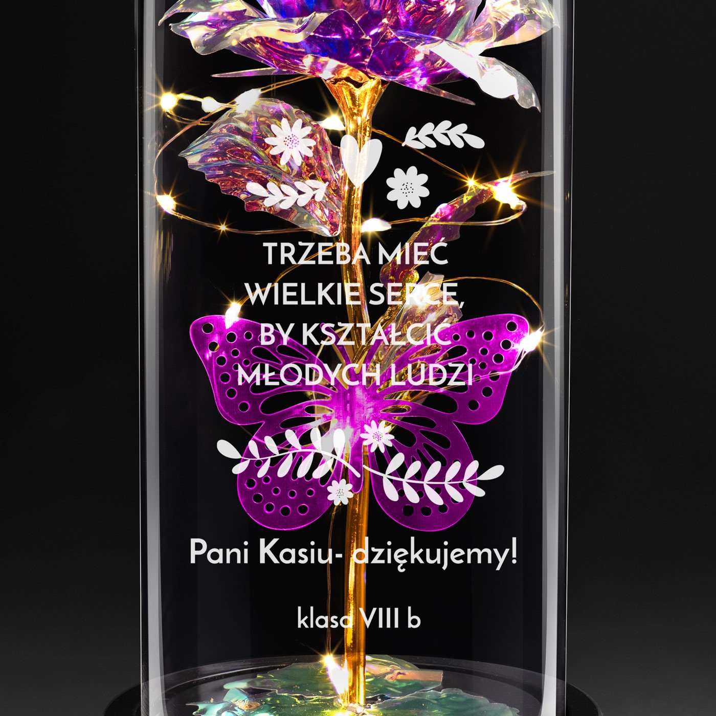 Wieczna róża w szkle Lampka LED fioletowa dla wychowawcy na zakończenie roku