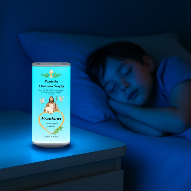 Lampka nocna LED z nadrukiem dla chrześniaka na I Komunię Świętą