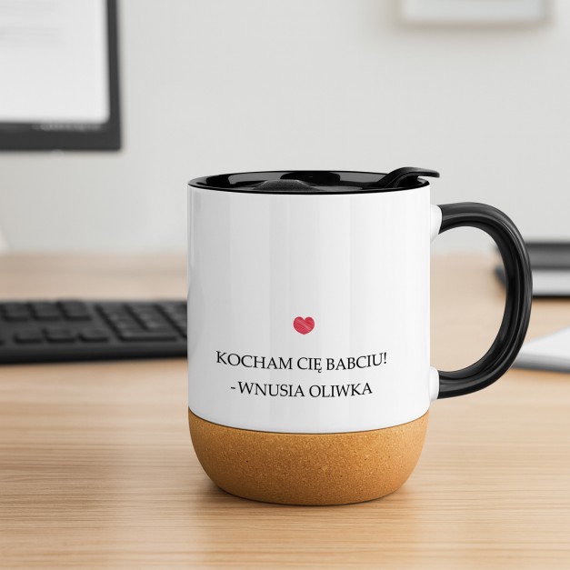 Kubek ceramiczny biały z przykrywką dla babci