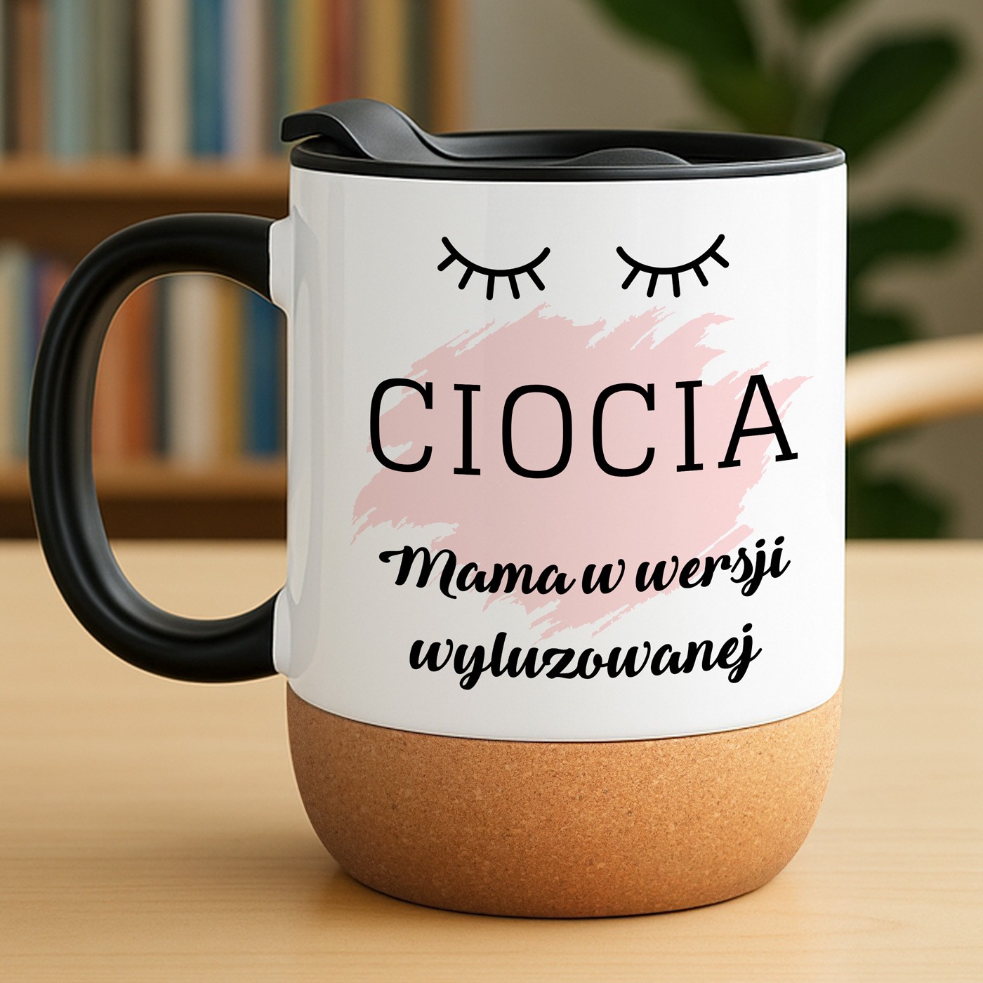 Kubek ceramiczny biały z przykrywką dla Cioci na imieniny