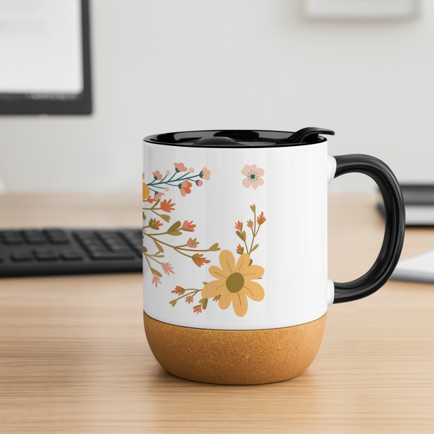 Kubek ceramiczny biały z przykrywką dla niej jesieniary na imieniny dzień kobiet