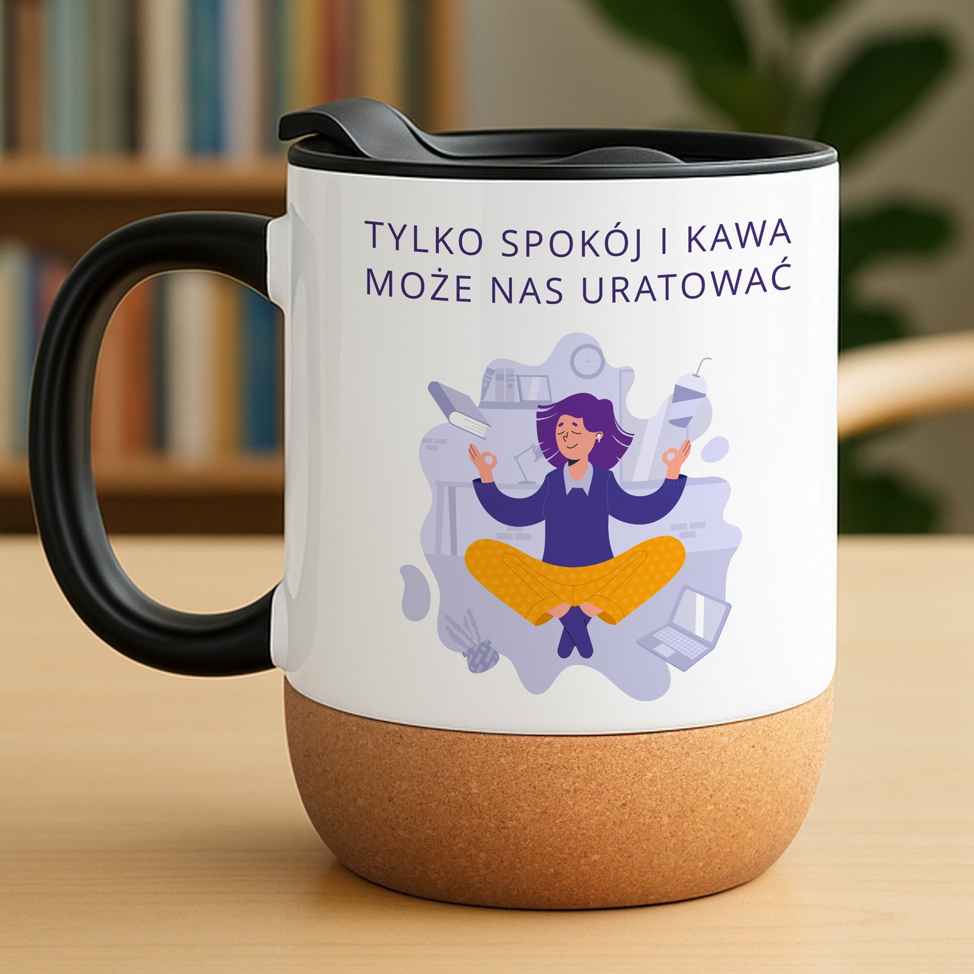 Kubek ceramiczny biały z przykrywką dla wychowawcy na zakończenie roku
