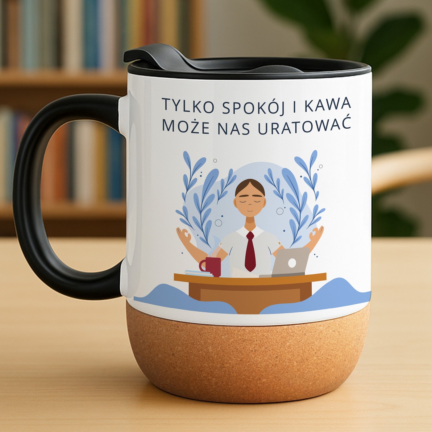 Kubek ceramiczny biały z przykrywką dla nauczyciela na zakończenie roku