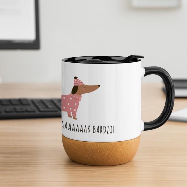 Kubek ceramiczny biały z przykrywką dla psiarza