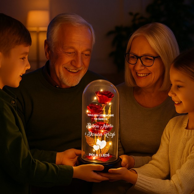 Wieczna róża w szkle Lampka LED czerwona na dzień babci i dziadka