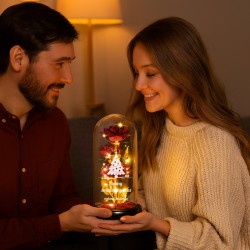 Wieczna róża w szkle Lampka LED czerwona dla pary na święta