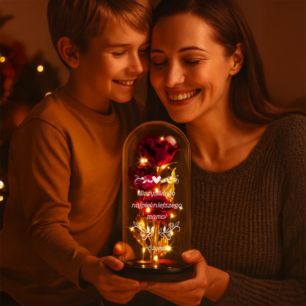Wieczna róża w szkle Lampka LED czerwona dla mamy na urodziny