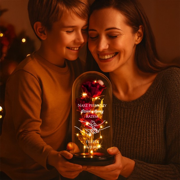 Wieczna róża w szkle Lampka LED czerwona dla mamy
