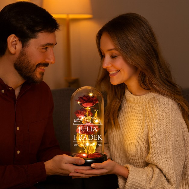 Wieczna róża w szkle Lampka LED czerwona dla pary na ślub walentynki