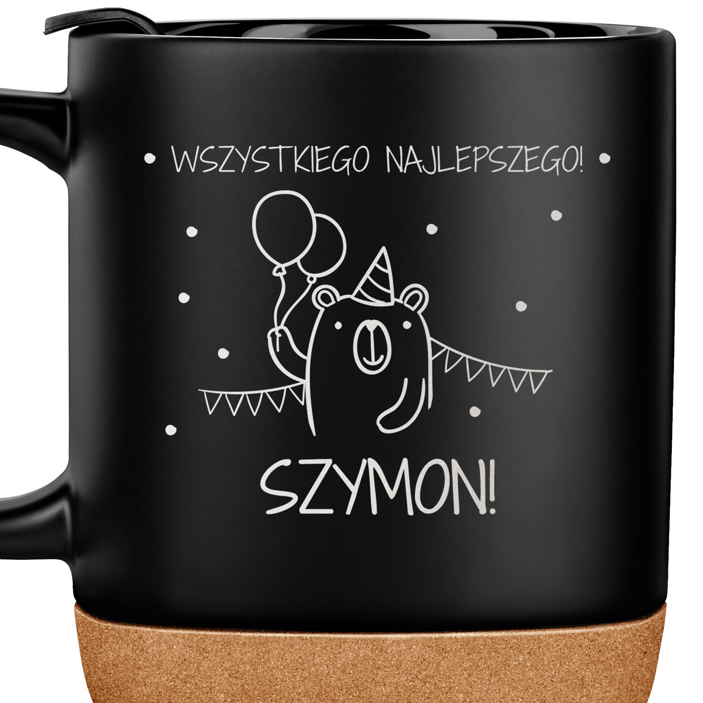Kubek ceramiczny czarny z przykrywką dla syna chłopca na urodziny