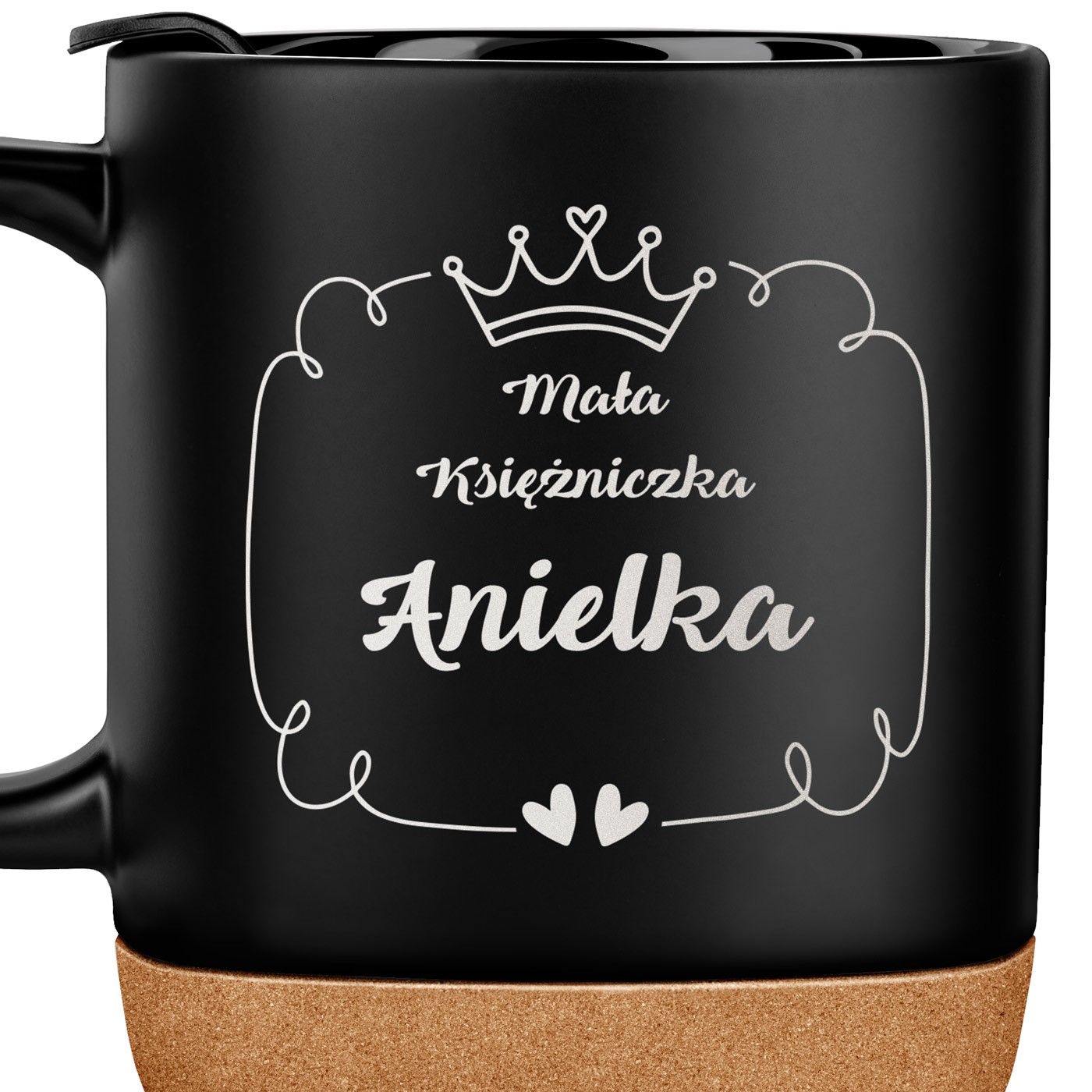 Kubek ceramiczny czarny z przykrywką dla dziewczynki na Dzień dziecka