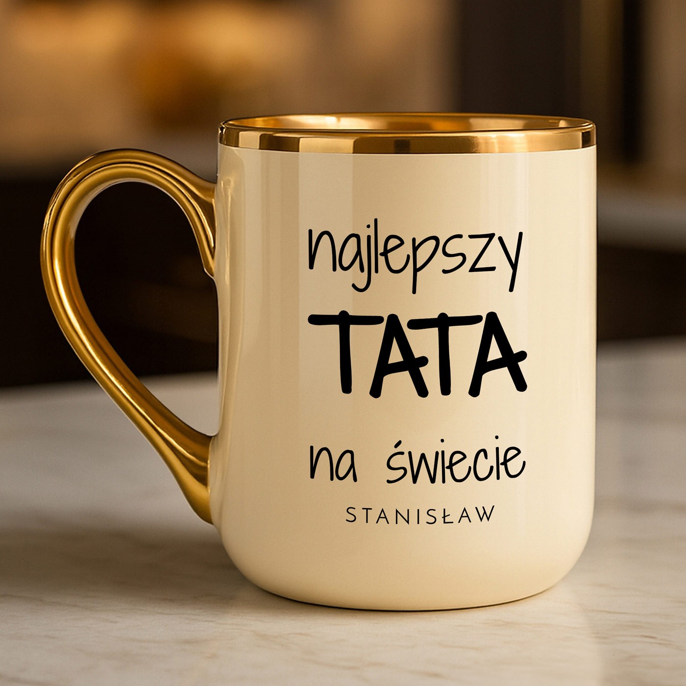 Kubek ceramiczny ze złotym rantem i uchem dla taty na dzień ojca urodziny