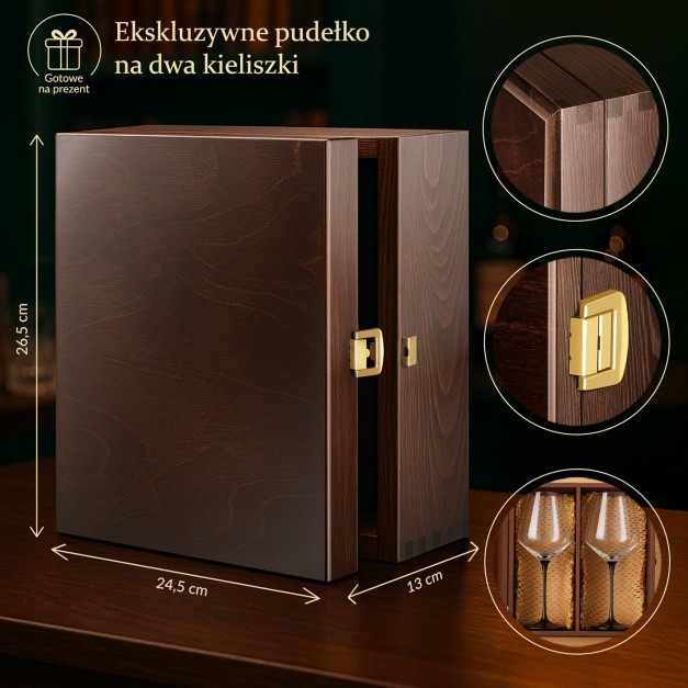 Ekskluzywne drewniane pudełko na 2 kieliszki + GRATIS