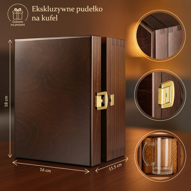 Ekskluzywne drewniane pudełko na kufel + GRATIS