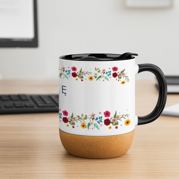 Kubek ceramiczny biały z przykrywką dla niej na podziękowanie