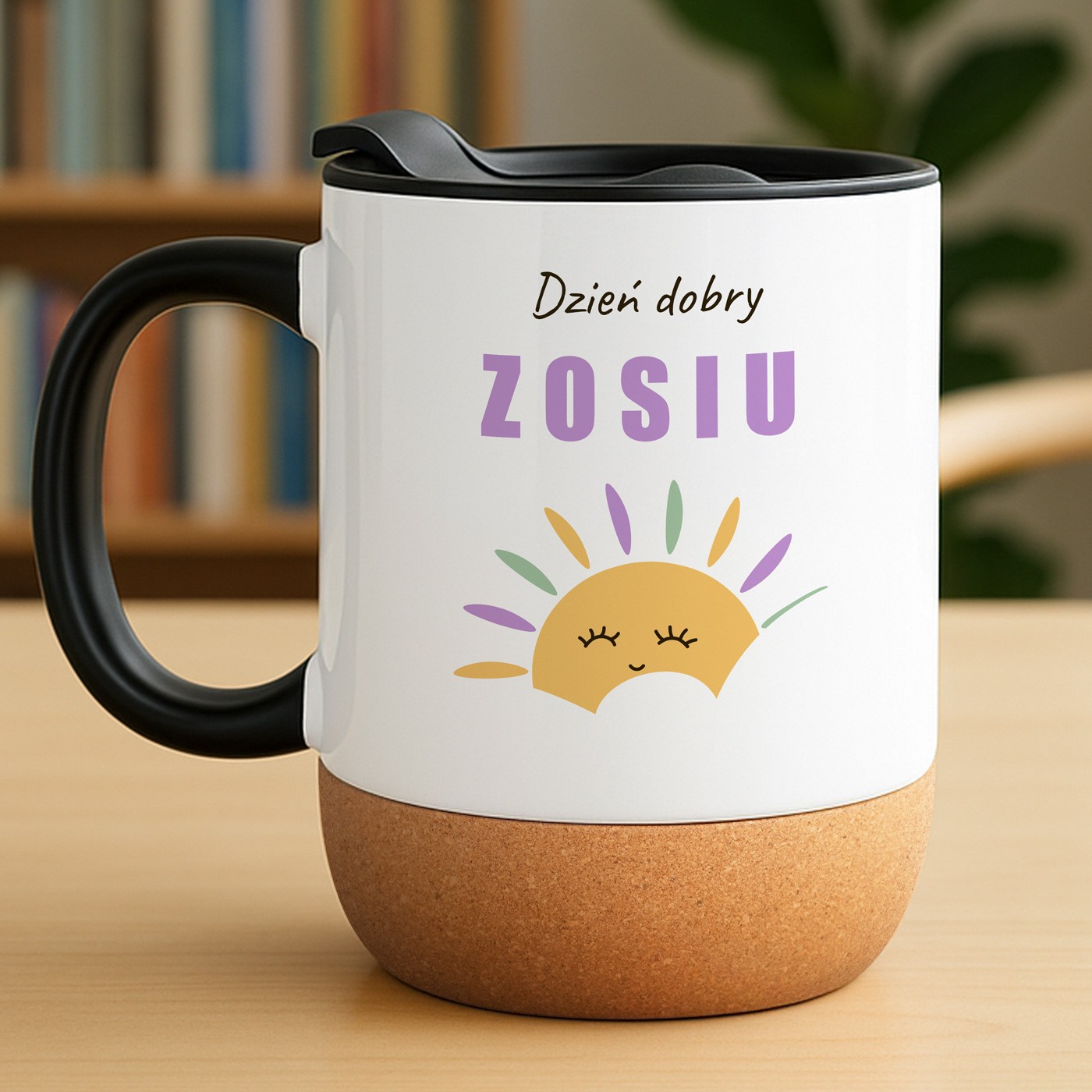 Kubek ceramiczny biały z przykrywką dla niej przyjaciółki