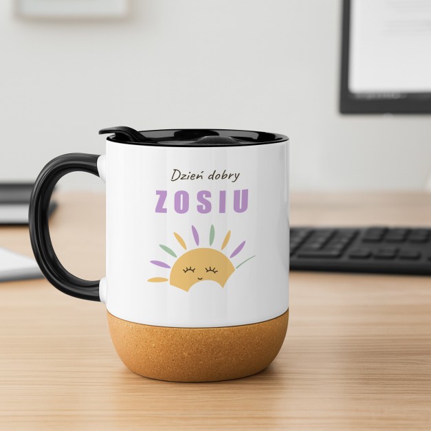 Kubek ceramiczny biały z przykrywką dla niej przyjaciółki