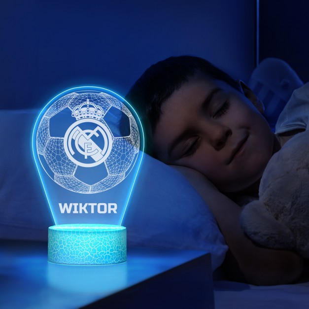 Lampka LED L 3D z nadrukiem na szkle akrylowym dla dziecka Real Madryt piłka nożna
