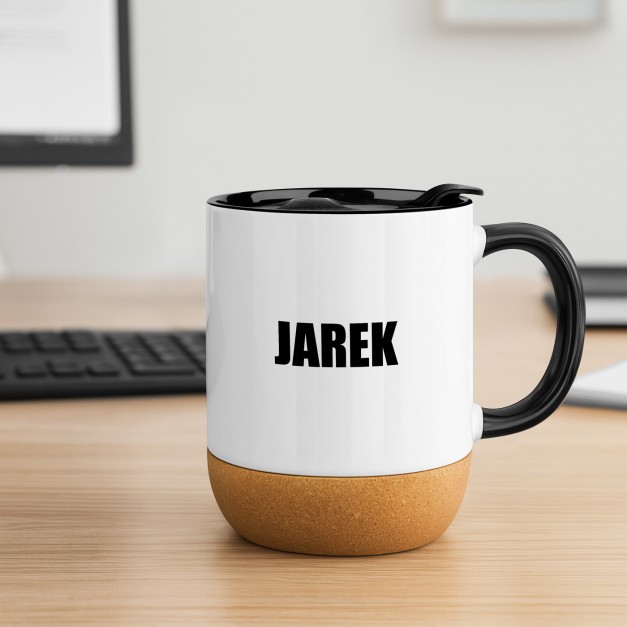 Kubek ceramiczny biały z przykrywką dla niego brodacza pirata na imieniny