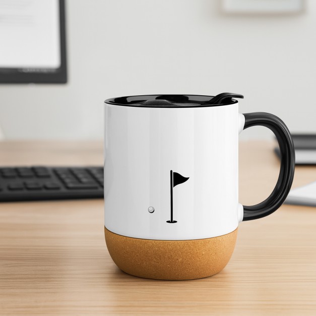Kubek ceramiczny biały z przykrywką dla niego golfisty na urodziny