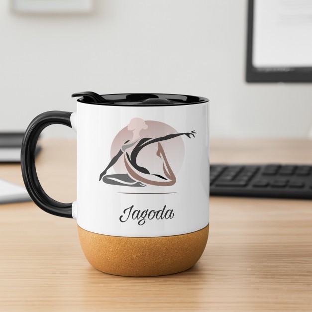 Kubek ceramiczny biały z przykrywką dla joginki na urodziny