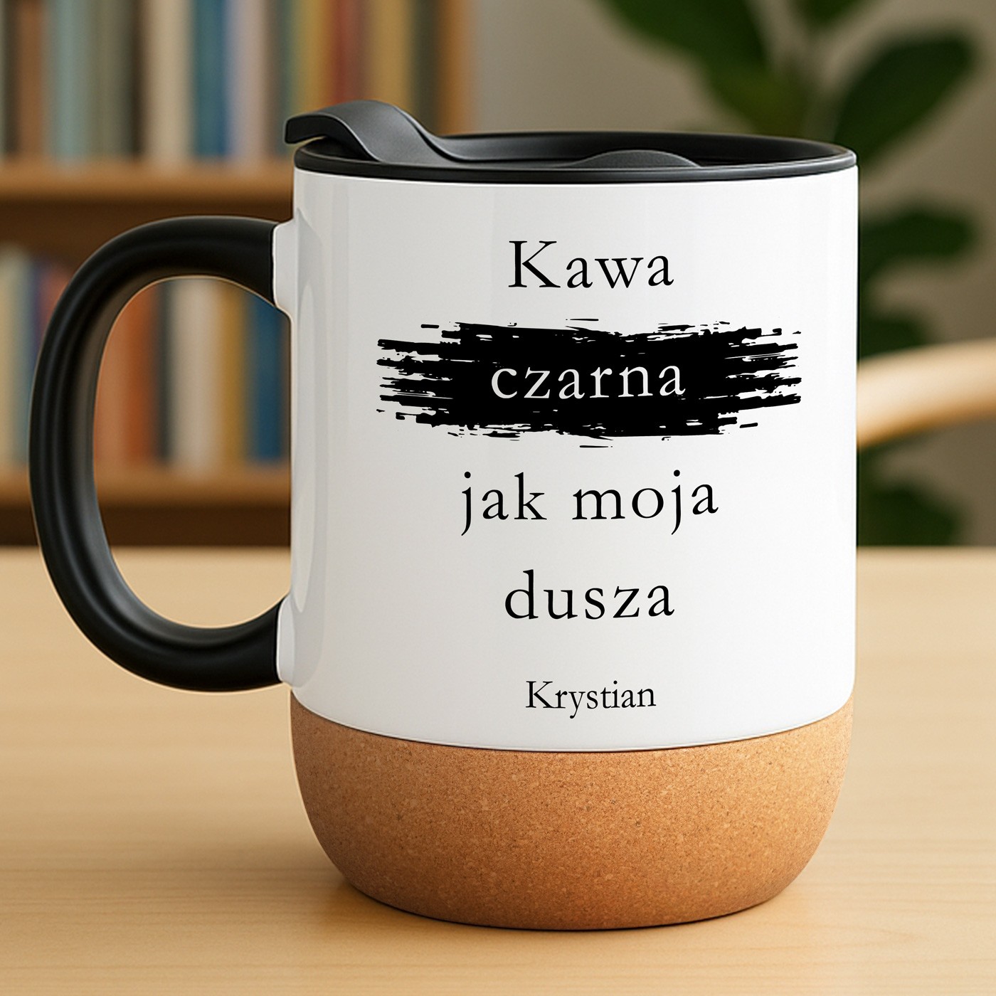 Kubek ceramiczny biały z przykrywką dla kawosza męża taty na imieniny