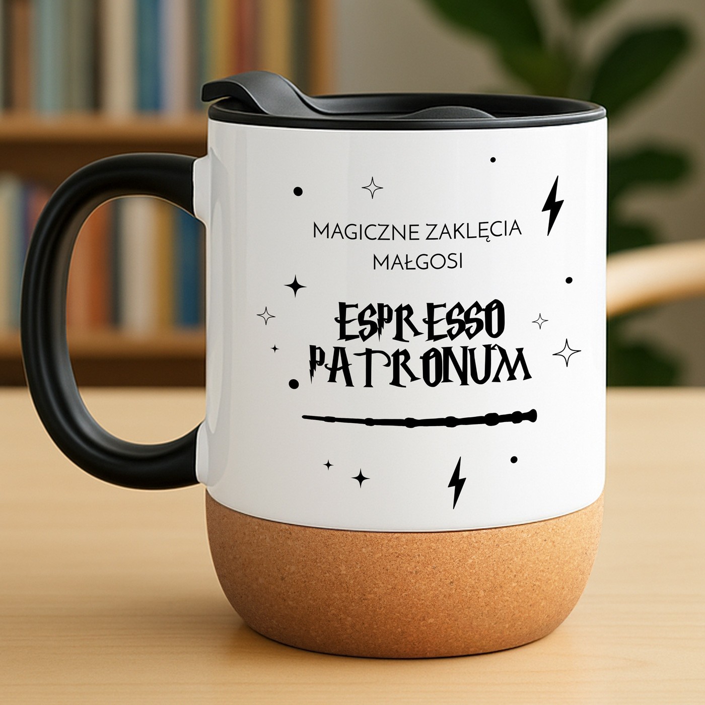Kubek ceramiczny biały z przykrywką dla fana Harrego Pottera