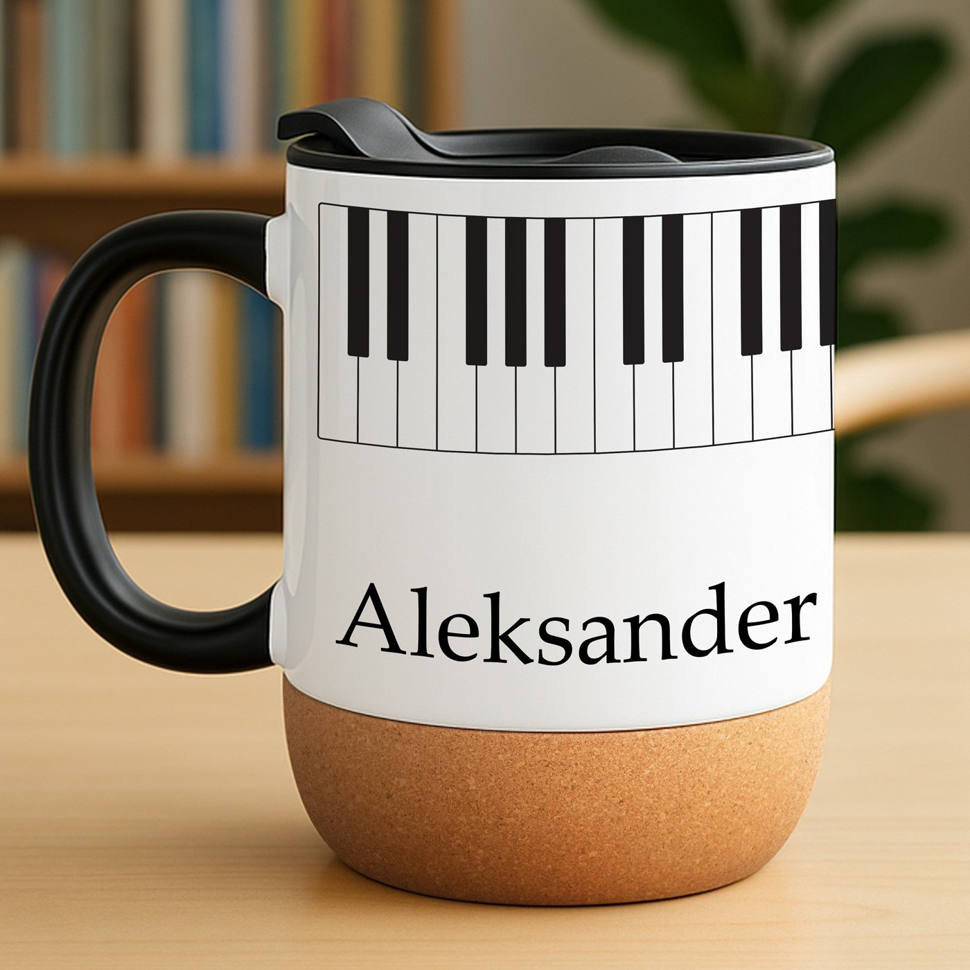 Kubek ceramiczny biały z przykrywką dla muzyka pianisty na urodziny