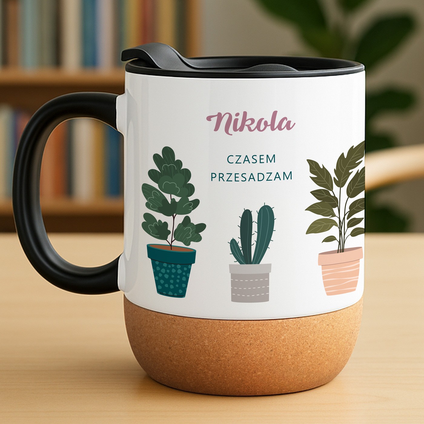 Kubek ceramiczny biały z przykrywką dla dziewczyny mamy ogrodnika florysty