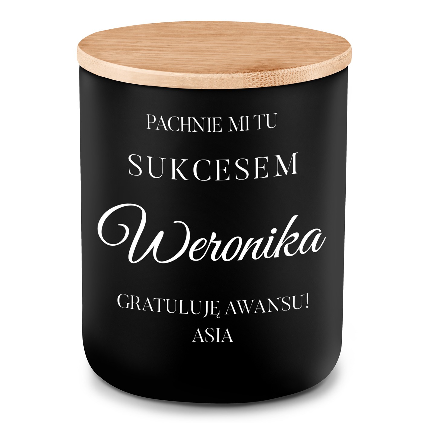 Świeca sojowa z grawerem dla koleżanki z pracy z okazji awansu